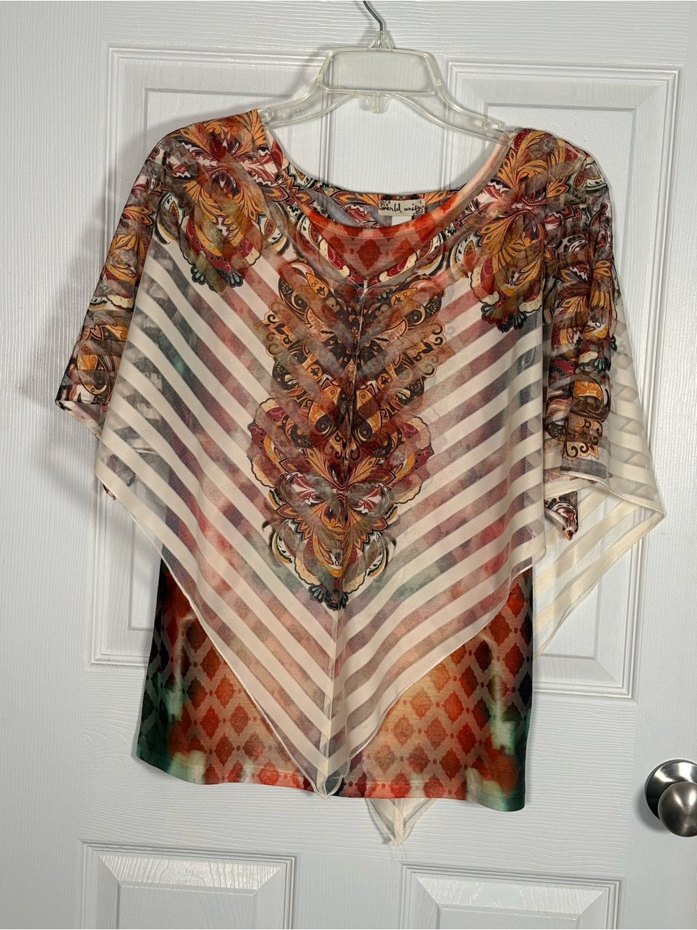 Boho Floral Sheer Poncho Top in Multicolor World Unity 2 Piece Size Small